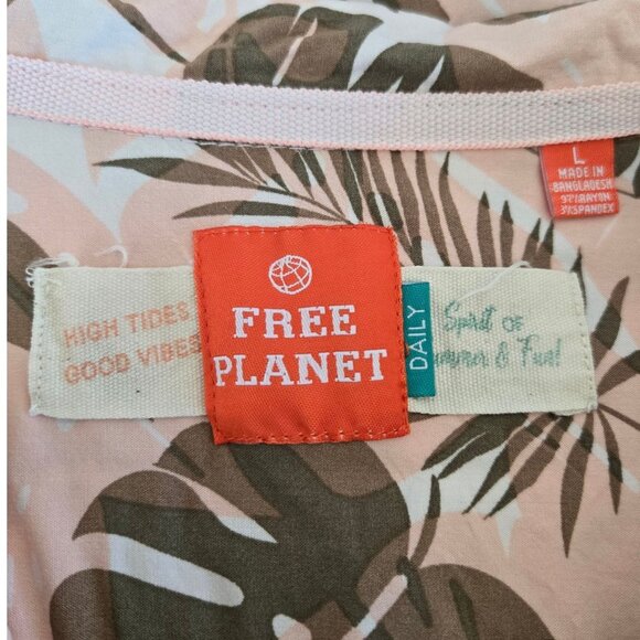 Free Planet Mens Tropical Leaf Hawaiian Short Sleeve Pink/Green Large - Picture 8 of 11